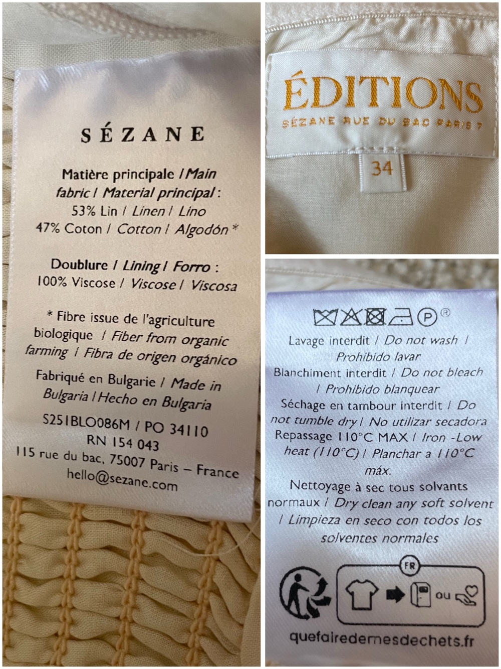 SEZANE EDITIONS Ecru Cream & Black Polka Dot Printed Linen Strapless Peplum Top - Picture 15 of 17